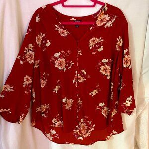 TORRID Harper Floral Georgette Button Loop Roll Tab Sleeve V Neck Blouse 2X